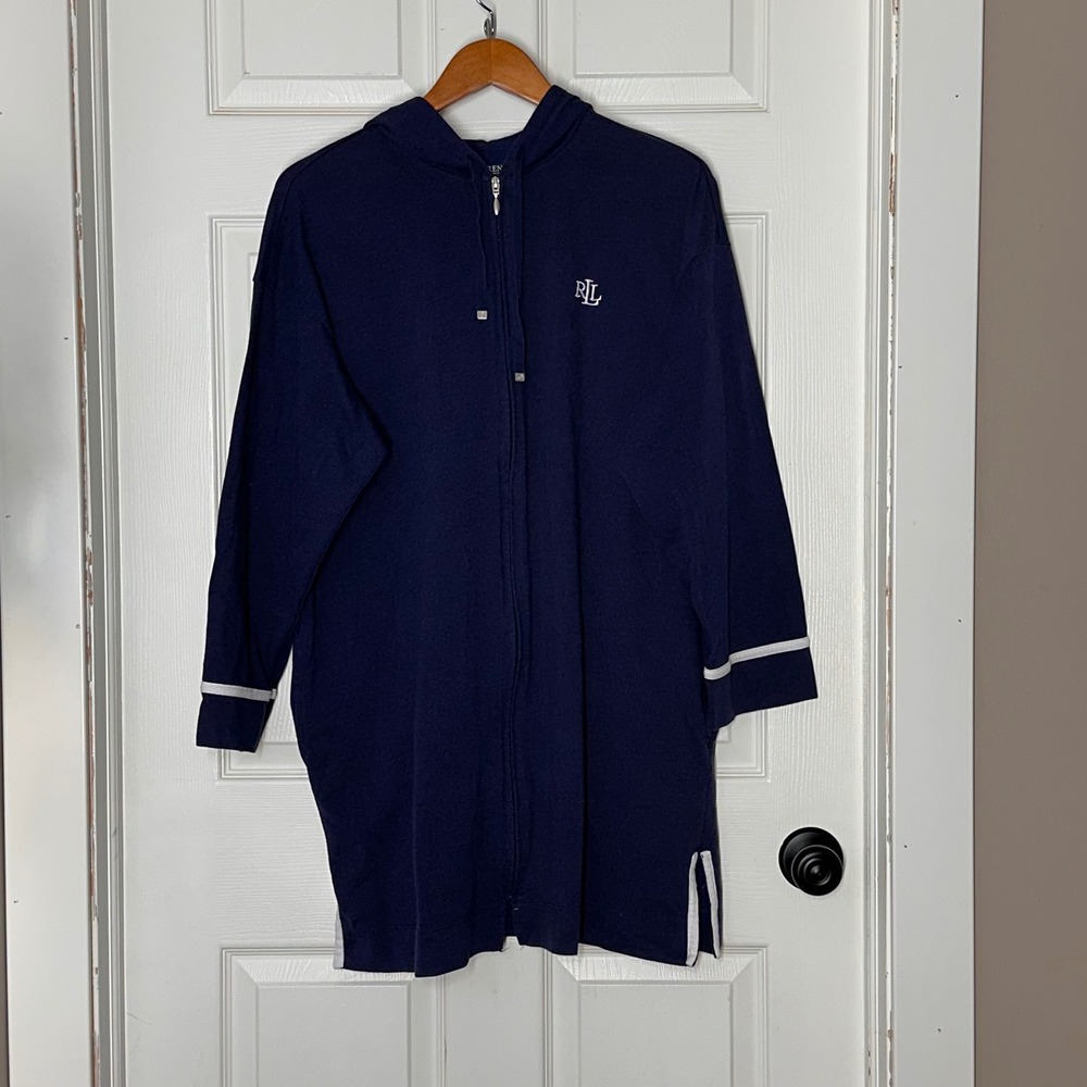 Lauren Ralph Lauren Navy Blue Full Zip‎ Hooded Robe Longline Hoodie XL LN21624